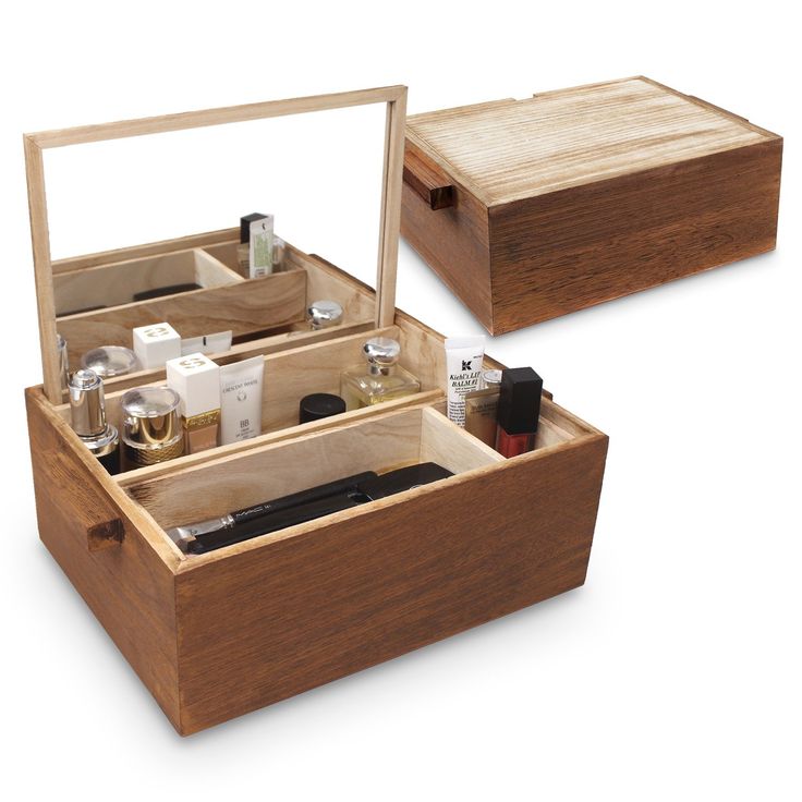 Ikee Design Wooden Jewelry Box Cosmetic Organizer With Collapsible Mirror Boxes Wooden Jewelry Boxes, Wooden Makeup Organizer With Mirror
