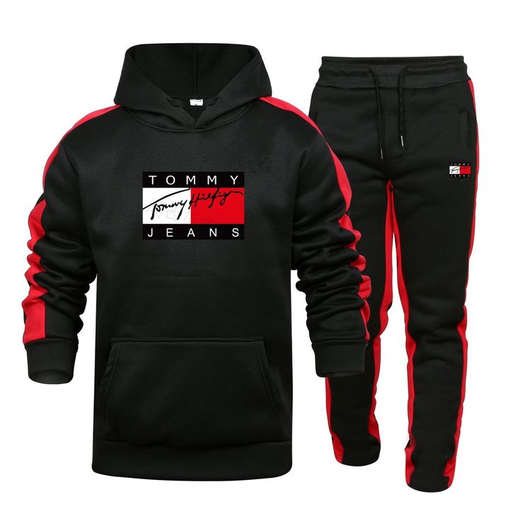 TOMMY HILFIGER Autumn Hoodies Tracksuit Set Male Sweatshirt Sweatpants ...