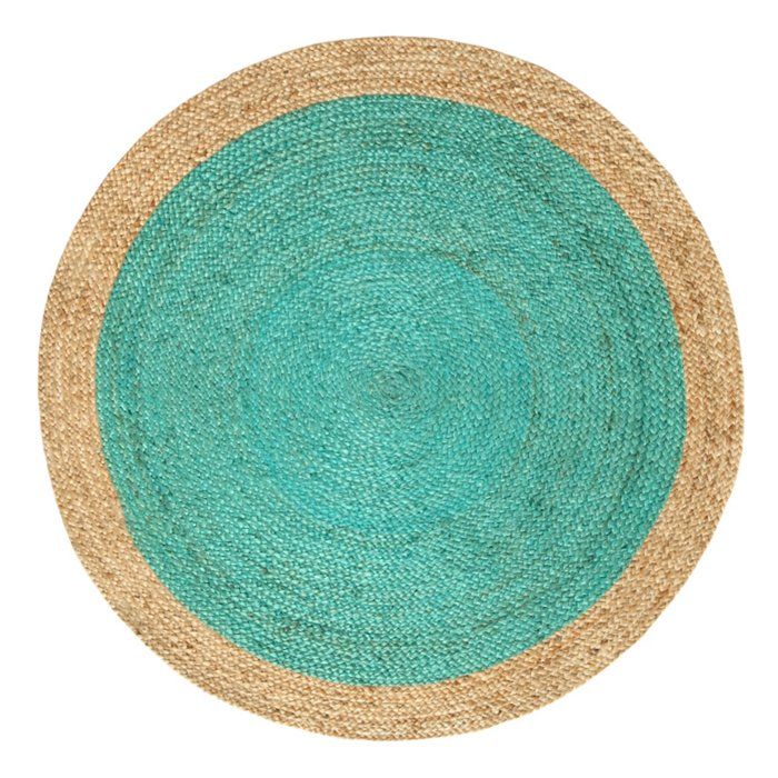 Ericson Handwoven Natural Turquoise Rug Jute Area Rugs Turquoise Rug Jute Area Rugs Natural, Round Turquoise Rug Outdoor