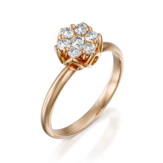 Flower Rose Unique Engagement Ring Right Hand Diamond Ring 14k Rose Gold Band Special Gift Rose Engagement Ring Flower Engagement Ring Wedding Rings Engagement
