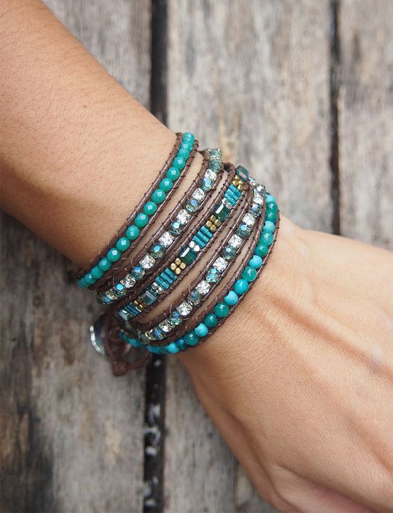 Incredibly Items similar to Howlite Turquoise Crystal Beaded Mix Bracelet, Bo …