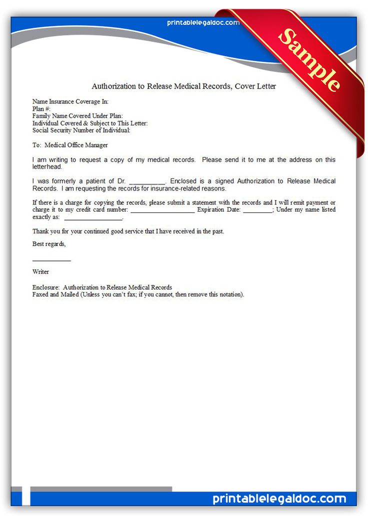 Free Printable Authorization To Release Medical Records, Cover Letter | Sample Printable Legal Forms
