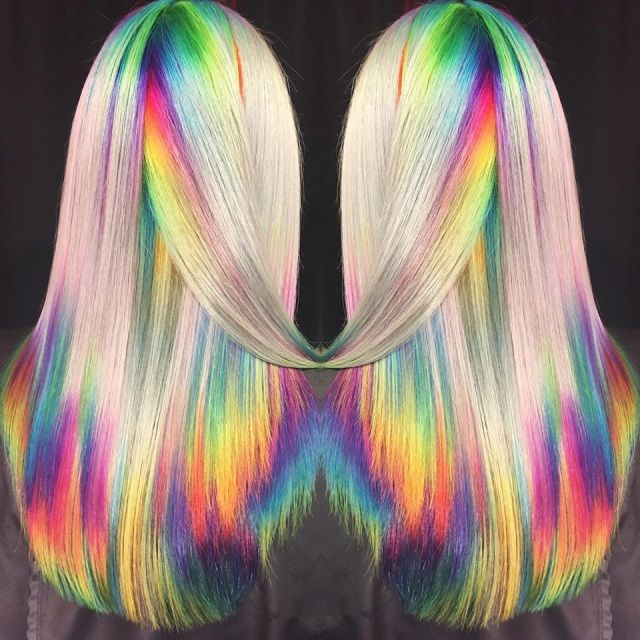 Holographic Shineline Haircolor Tutorial | Holographic hair, Rainbow hair color, Underlights hair