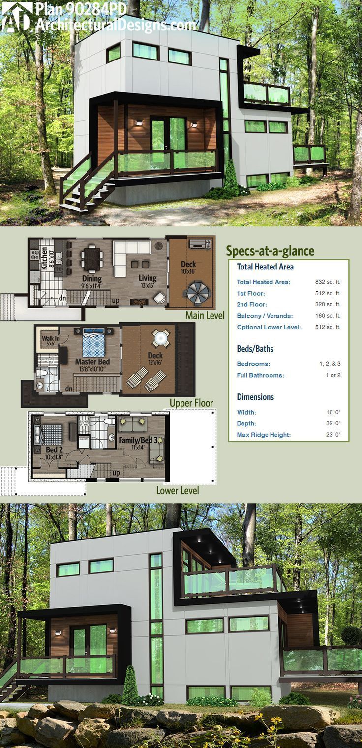 Architectural Designs Modern House Plan 90284PD has a master bedroom on the top ...