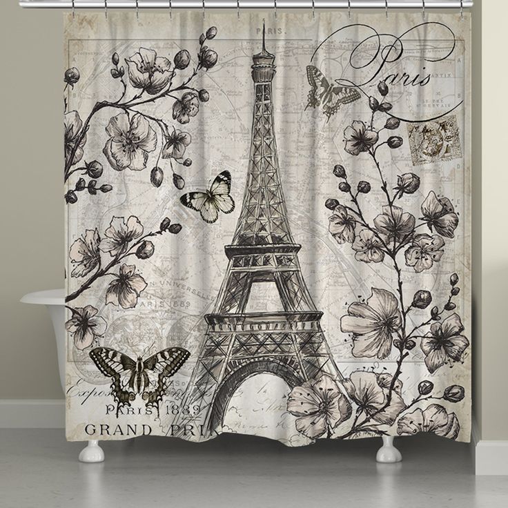 Paris In Bloom Shower Curtain Room Decor Themed Bathroom Paris In Bloom Shower Curtain, Paris Themed Bathroom Shower Curtain