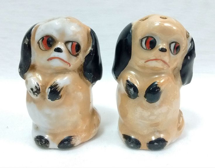 Vintage german lusterware sad pouting puppy dogs on hind legs novelty salt pepper shakers set by Vintage german lusterware sad pouting puppy dogs on hind legs novelty salt pepper shakers set by