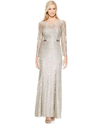 betsy and adam lace sleeve gown