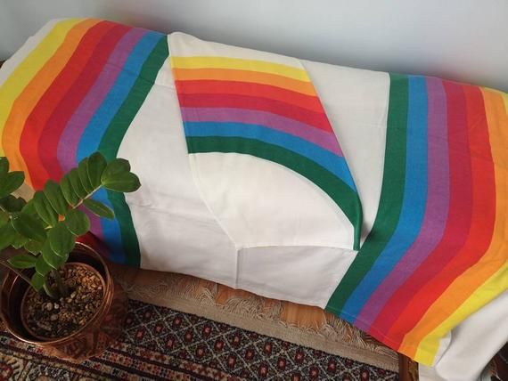 Flat Bedsheet and Pillowcase Twin Size Wabasso 1970s Striped Pillowcases