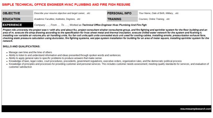 Technical Office Engineer Hvac Plumbing And Fire Figh CV Resume - plumbing resume templates Technical Office Engineer Hvac Plumbing And Fire Figh CV Resume - plumbing resume templates