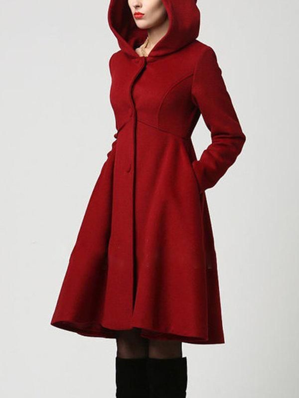 Wool Coat, Winter Coat women, Red coat Vintage, Hooded swing Wool Coat, Winter Coat women, Red coat Vintage, Hooded swing