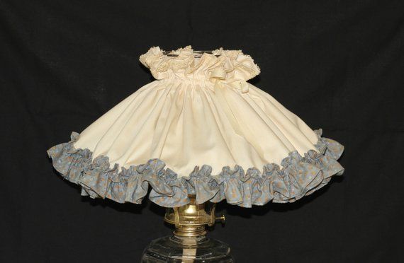 Vintage Cloth Shade Over Wire Frame Ruffled Fabric Frou Cover For Oil Lamp Chimney C Shades Ruffle Ruffled Fabric Shade, Fabric Lamp Shades For Oil Lamps