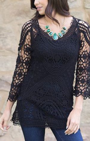 Black Crochet Top - with 3/4 sleeves, very versatile for so many