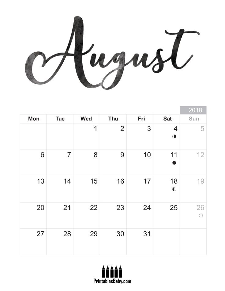 cute august 2018 calendar
