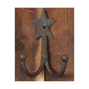 Wrought Iron Double Coat Hook with Primitive Rustic Star - Great for Primitive Country Decor | C ...