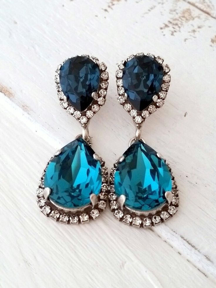 Navy Blue And Teal Chandelier Earrings Drop Dangle Bridal D Swarovski Navy Blue And Teal Chandelier Earrings, Teal Gold Chandelier Earrings
