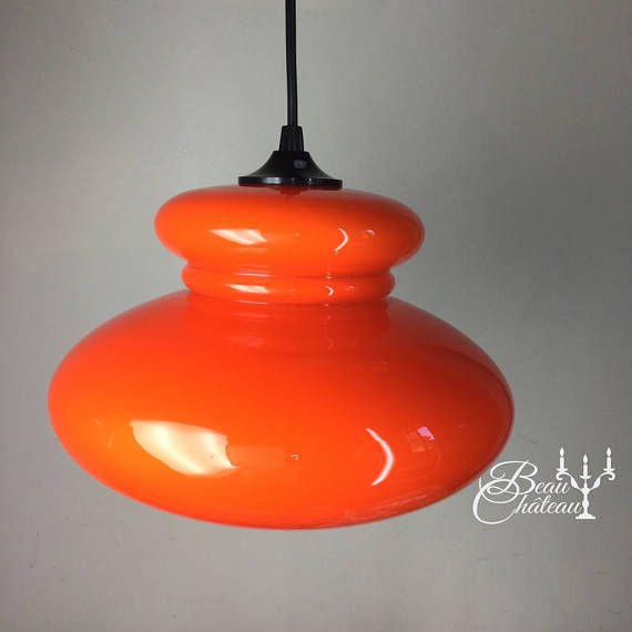 Perfect Vintage Retro French Orange Glass Lamp Shade Ceiling Pendant Light Scandinavian Style Glass Lamp Shade Ceiling Pendant Light, Vintage French Glass Lamp Shades