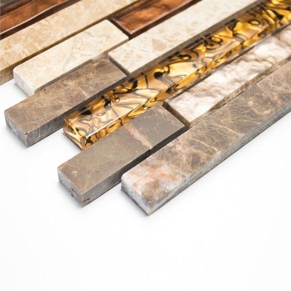 Naturstein Marmor Mosaikfliesen Braun Beige Mix Wand Bodenfliese Bordüre