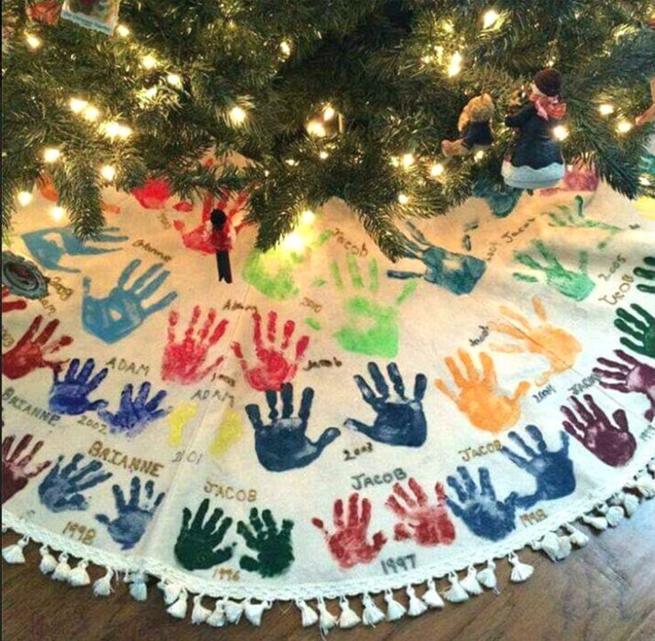 Add Painted Handprints To A Christmas Tree Skirt Add Painted Handprints To A Christmas Tree Skirt