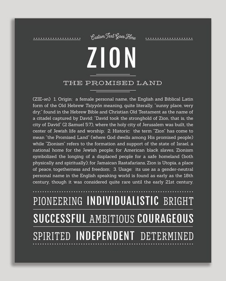 Zion (female) Classic Name Print Classic names, Personalized art
