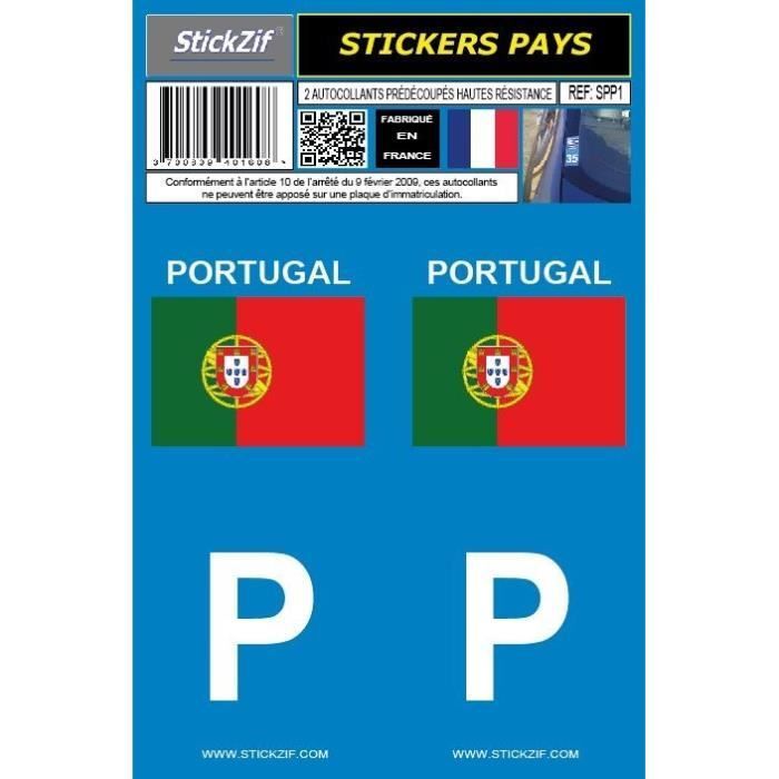 Autocollant plaque immatriculation auto PORTUGAL drapeau pays