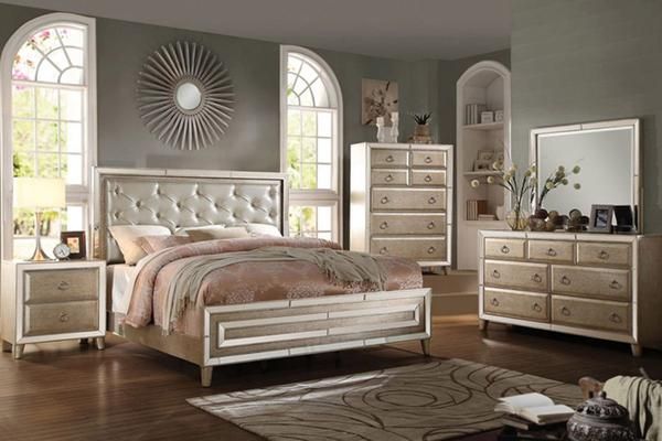 Acme Voeville Antique Gold Mirrored Bedroom Set Bedrooms Acme Voeville Antique Gold Mirrored Bedroom Set Bedrooms