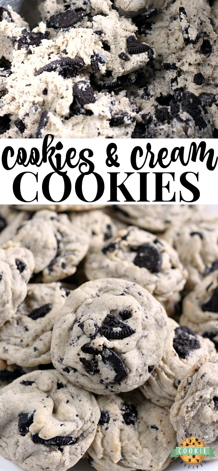 Cookies & Cream Cookies are made with pudding mix and Oreo cookies for a perfectly soft and chewy cookie that is sure to be a favorite!