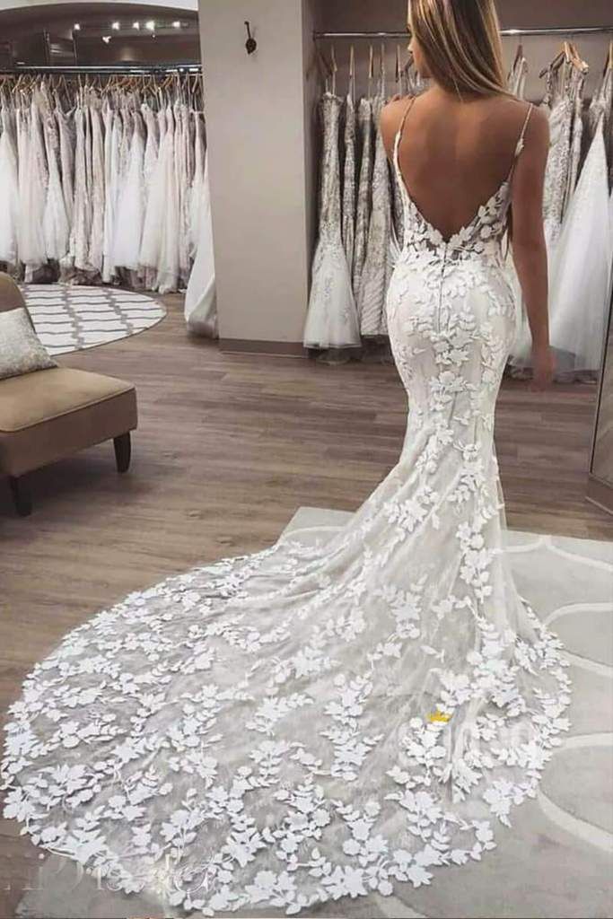 Mermaid/Trumpet Wedding Dress Spaghetti Straps Luxury Lace Wedding