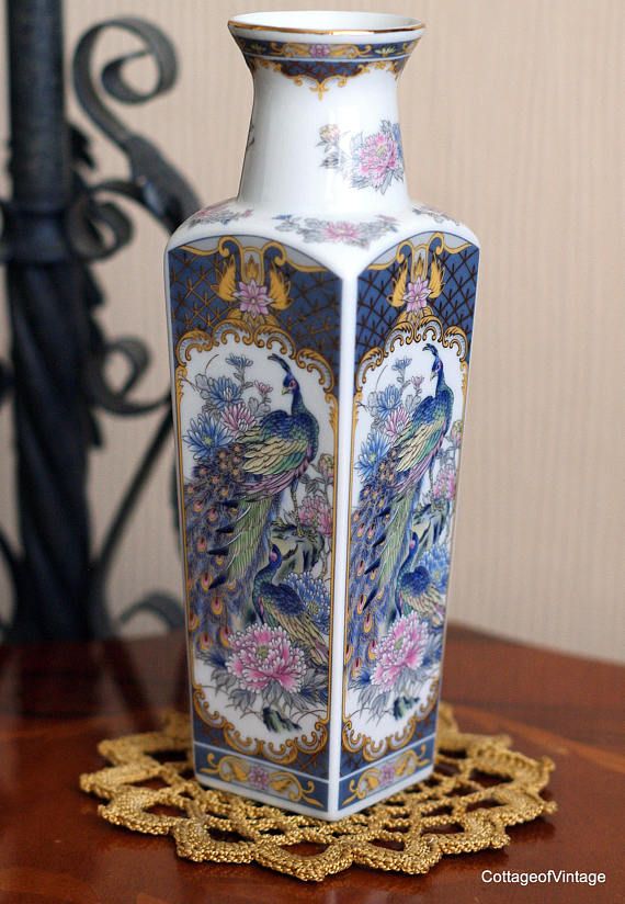 Vintage Japanese Porcelain Polychrome Hand Painted Gold Decorated Bud Vases Tea Ceremony Pair Floral Motif