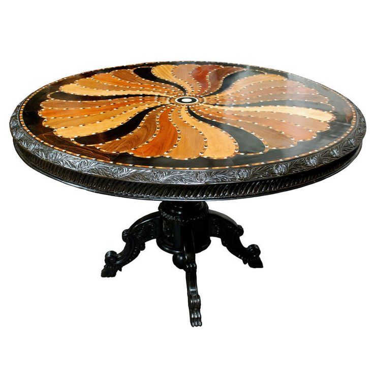 19th Century British Colonial Pedestal Table With Inlaid Top West Indies StyleBritish 19th Century British Colonial Pedestal Table With Inlaid Top West Indies StyleBritish