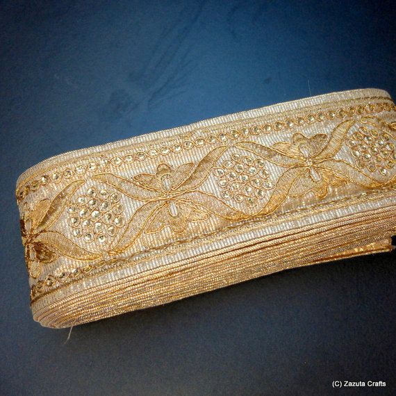 Indian Ribbon Gold Decorative Trim Matt Gold Beaded Trim Matt Gold Pearl Trim Bridal Wear Embellishment Indian Trim