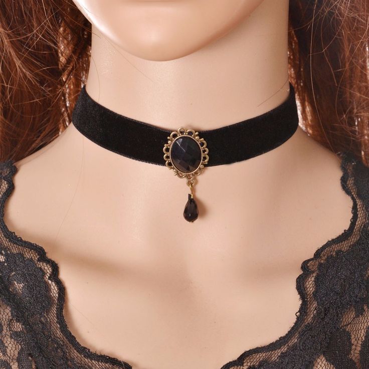 Retro Gothic Black Flower Lace Beaded Pendant Choker Necklace Women Jewelry Gift Retro Gothic Black Flower Lace Beaded Pendant Choker Necklace Women Jewelry Gift