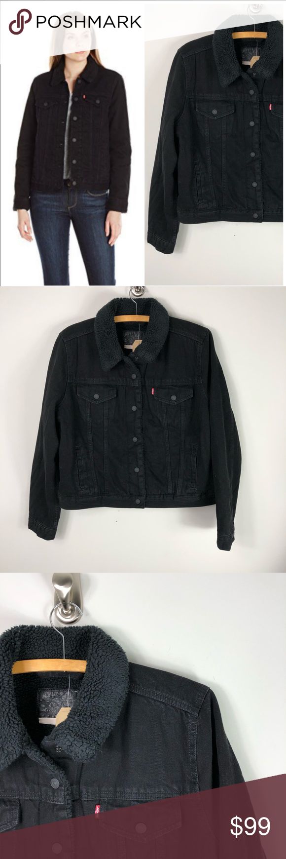Levi’s Black Sherpa Trucker Jacket in 2020 Black denim
