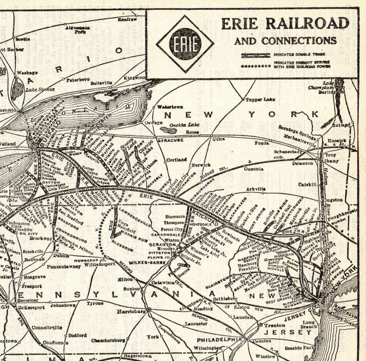 1947 Antique Erie Railroad Map New York Buffalo Cleveland to Chicago 1947 Antique Erie Railroad Map New York Buffalo Cleveland to Chicago
