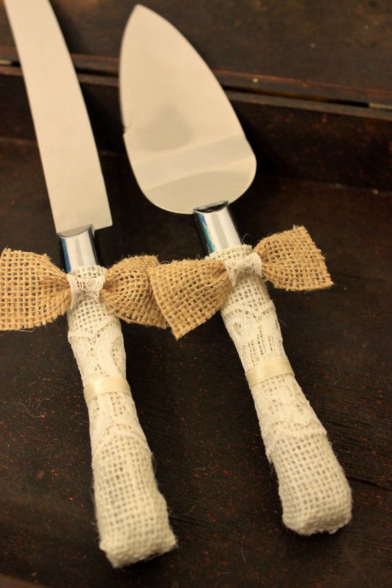 Wedding Cake Server And Knife Burlap Lace Cutter Western Ivory Ribbon Decor Wedding Cake Server And Knife Burlap Lace Cutter Western Ivory Ribbon Decor