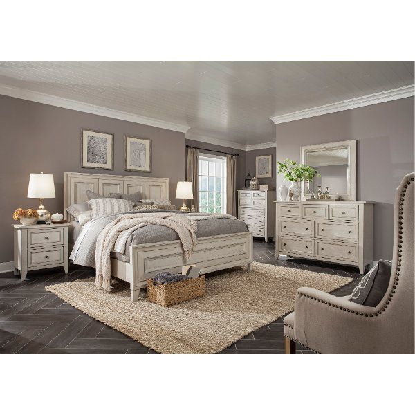 Weathered White 4 Piece Queen Bedroom Set Raelynn In 2019
