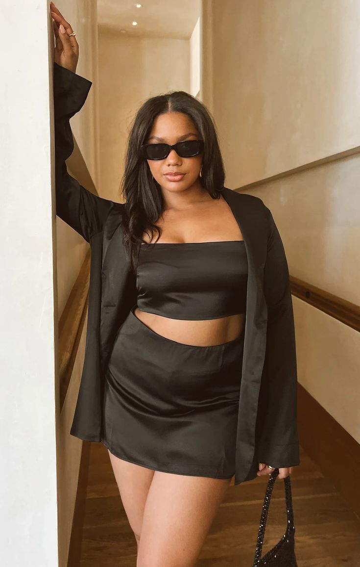All Night Skort ~ Black Luxe Satin | Skort, Party fits, Cool girl