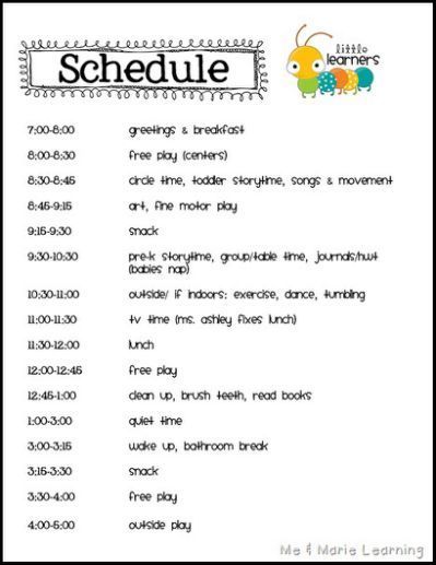 preschool daily schedule samples running a daycare pinterest schedule samples