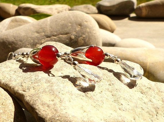 Boucles d/'oreilles Cornaline Fermoirs Argent 925