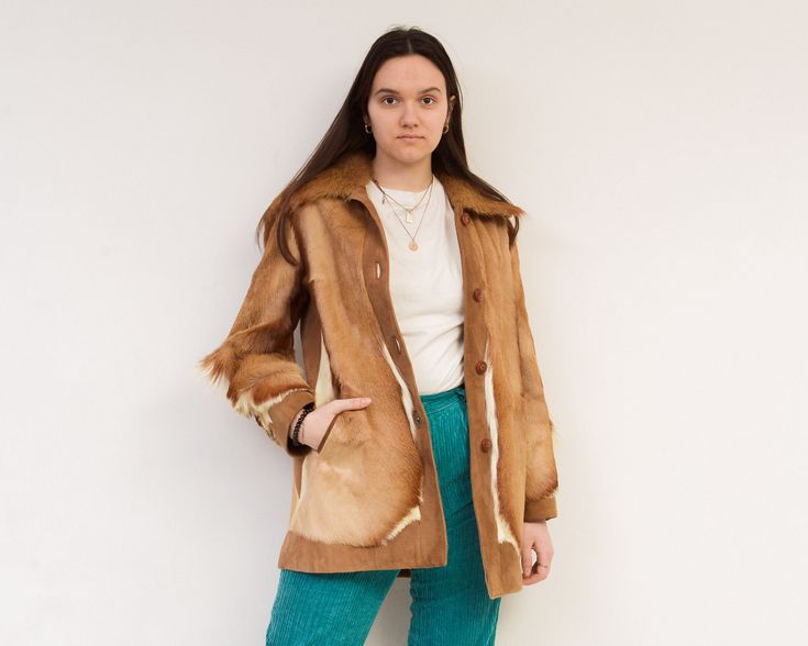 Vintage Y2k Women S L Real Goat Fur Coat Jacket Brown In 2022 Real Goat Fur Coat Jacket Brown, Men S Goat Fur Coat