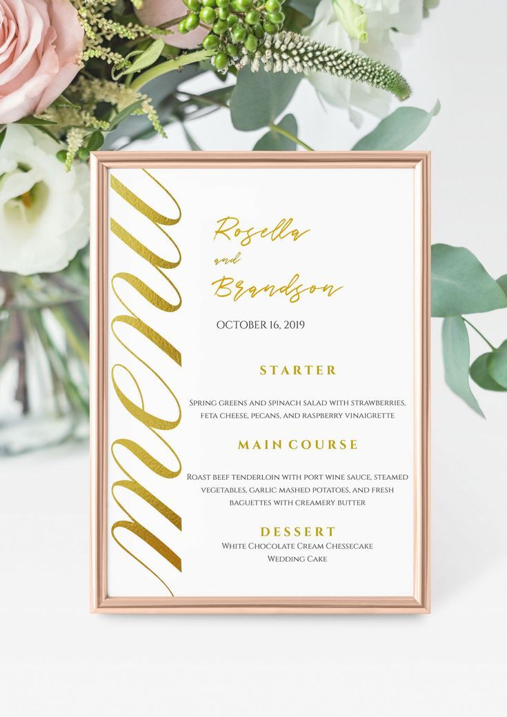 wedding menu template printable menu card 5x7 wedding menu