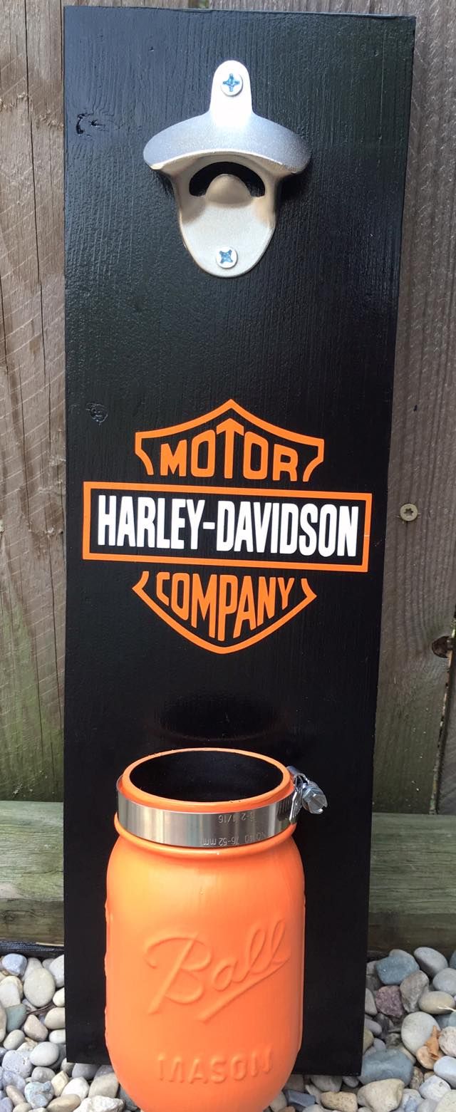 Harley Davidson Wall Mounted Bottle Opener With Mason Jar Cap Catcher Harley Davidson Wall Mounted Bottle Opener With Mason Jar Cap Catcher