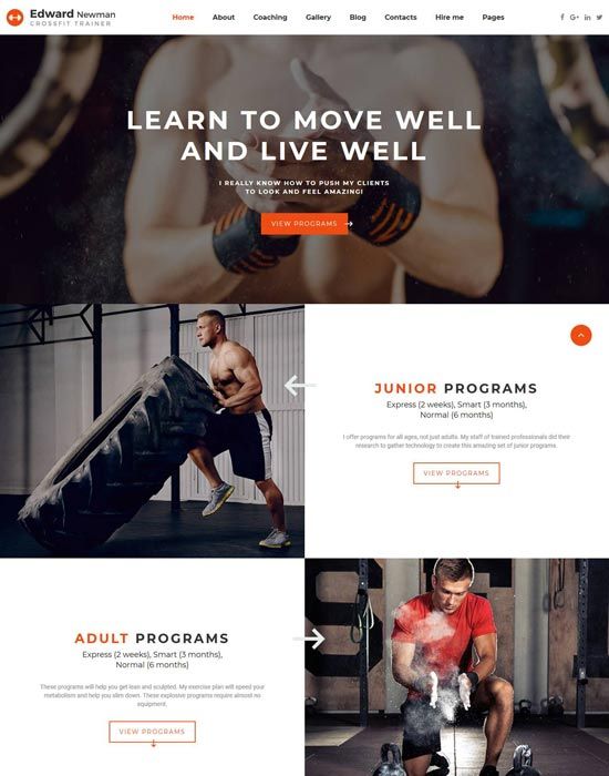 edward newman crossfit trainer multipage website template health