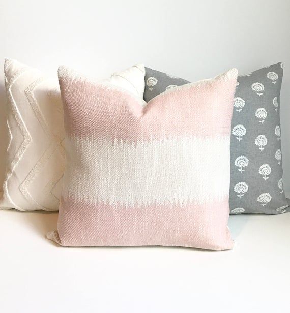 Blush pink ikat striped boho Decorative Blush Pink Textured Throw Pillow Cover