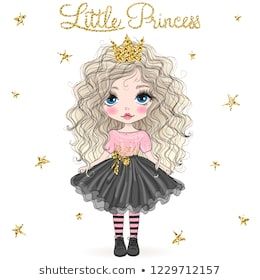 Hand Drawn Beautiful Cute Little Princess Girl With Crown Vector