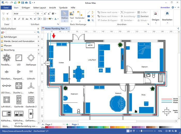Rohrleitungs und Sanitärpläne Software Planer, Layout