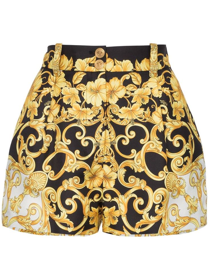 Versace high waisted baroque print silk shorts - Black