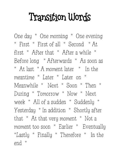 transition words list for essays