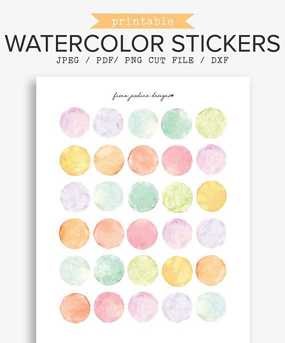 Printable Watercolor Bullet Magazine Stickers, Hand Painted graphic regarding Circle Printable Stickers named Printable Watercolor Bullet Magazine Stickers, Hand Painted