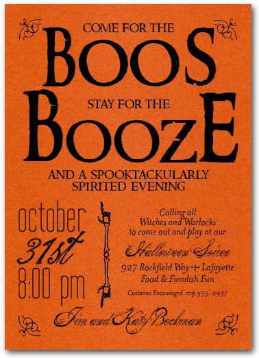 boos and booze orange halloween invitations halloween party