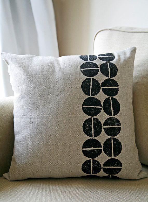 Best 25 Hand Printed Fabric Ideas On Printing Hand Printed Black On Natural Linen Pillow Cover Retro Modern Block Cushion